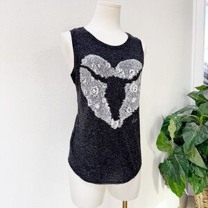 Aeropostale Deadstock Heather Black Tank Top Longhorn Floral Heart Graphic M